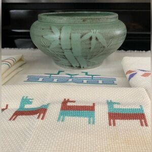 Vintage Ceramic Pot with Bamboo Design